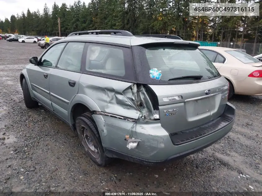 4S4BP60C497316115 2009 Subaru Outback 2.5I