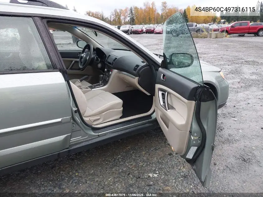 4S4BP60C497316115 2009 Subaru Outback 2.5I