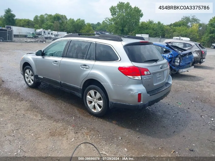 2010 Subaru Outback 2.5I Limited VIN: 4S4BRBKC0A3375786 Lot: 39886078