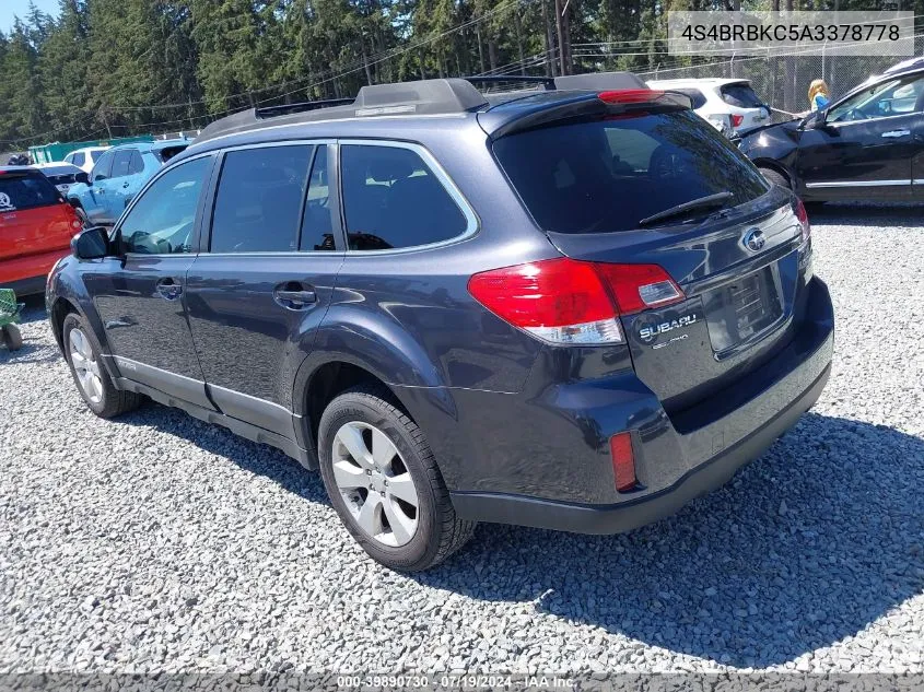 2010 Subaru Outback 2.5I Limited VIN: 4S4BRBKC5A3378778 Lot: 39890730