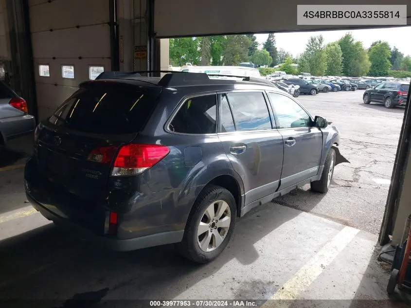 2010 Subaru Outback 2.5I Premium VIN: 4S4BRBBC0A3355814 Lot: 39977953