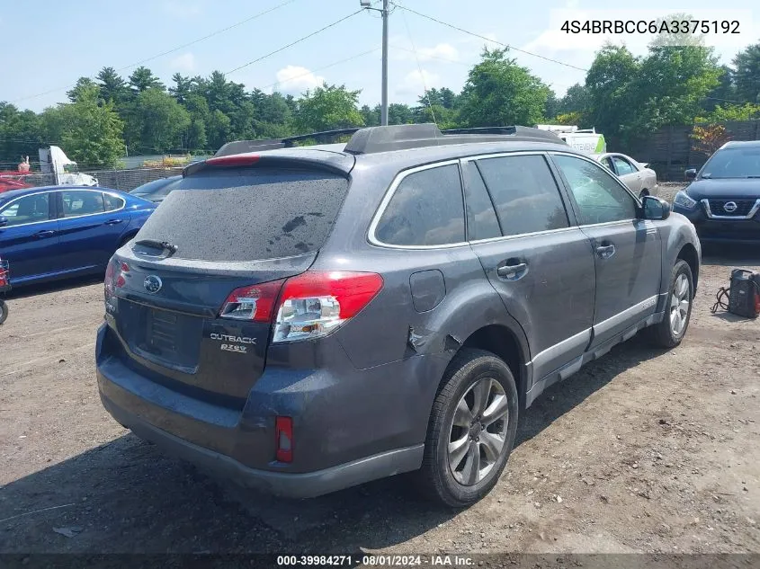 2010 Subaru Outback 2.5I Premium VIN: 4S4BRBCC6A3375192 Lot: 39984271