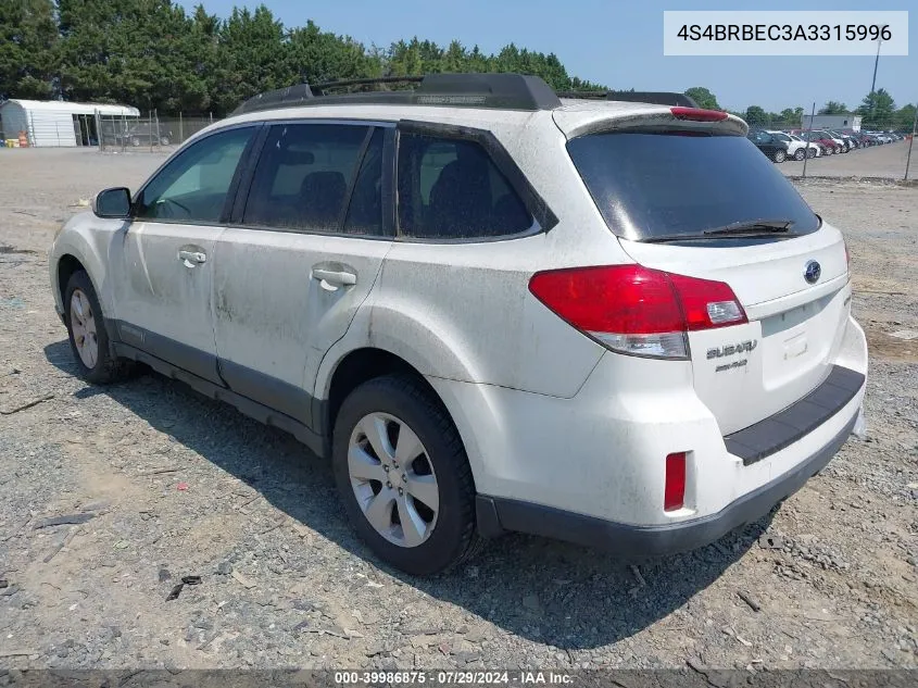 2010 Subaru Outback 2.5I Premium VIN: 4S4BRBEC3A3315996 Lot: 39986875