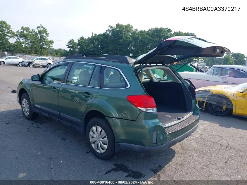 2010 Subaru Outback 2.5I VIN: 4S4BRBAC0A3370217 Lot: 40016480