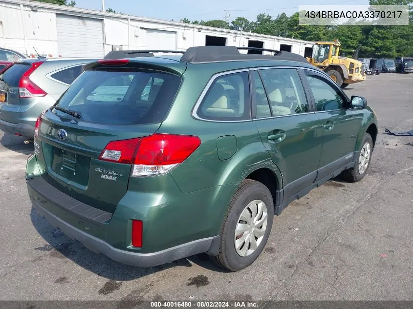 2010 Subaru Outback 2.5I VIN: 4S4BRBAC0A3370217 Lot: 40016480