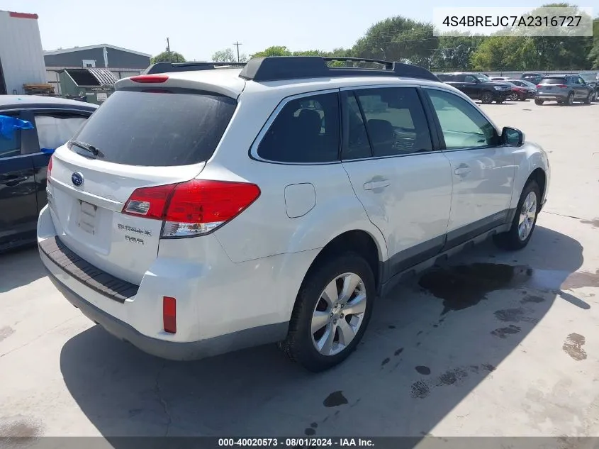 2010 Subaru Outback 3.6R Limited VIN: 4S4BREJC7A2316727 Lot: 40020573