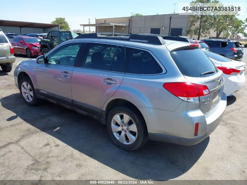 2010 Subaru Outback 2.5I Premium VIN: 4S4BRBCC7A3381518 Lot: 40025840