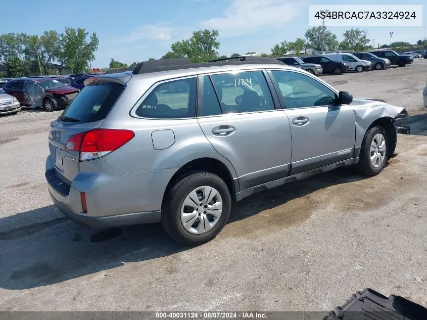 2010 Subaru Outback 2.5I VIN: 4S4BRCAC7A3324924 Lot: 40031124