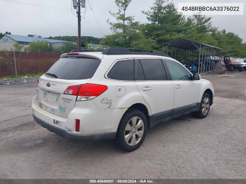 2010 Subaru Outback 2.5I Premium VIN: 4S4BRBBC6A3376022 Lot: 40040007