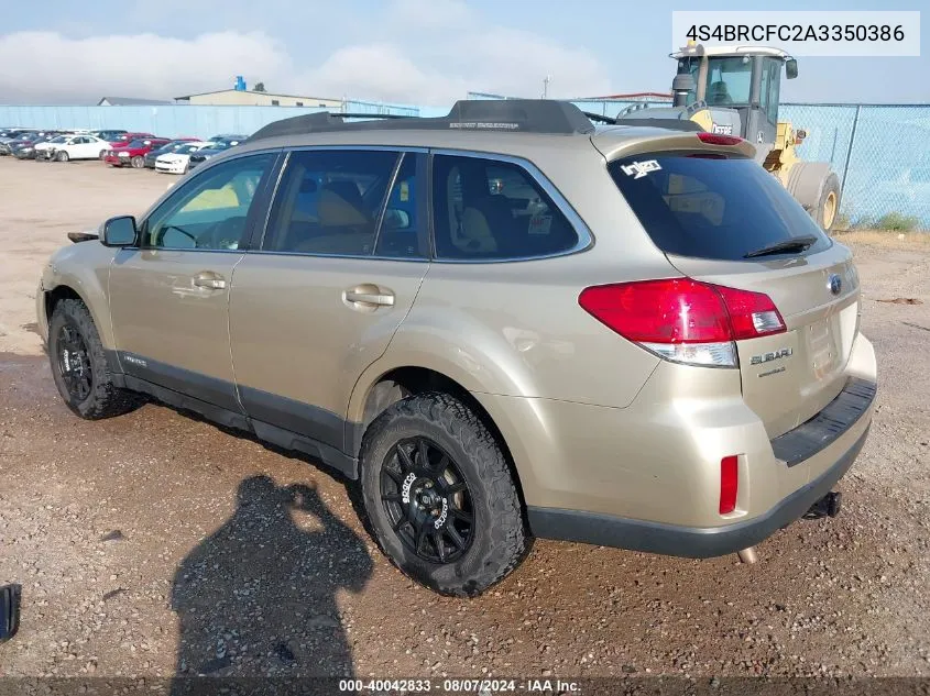 2010 Subaru Outback 2.5I Premium VIN: 4S4BRCFC2A3350386 Lot: 40042833