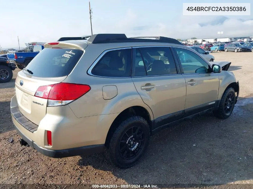 4S4BRCFC2A3350386 2010 Subaru Outback 2.5I Premium