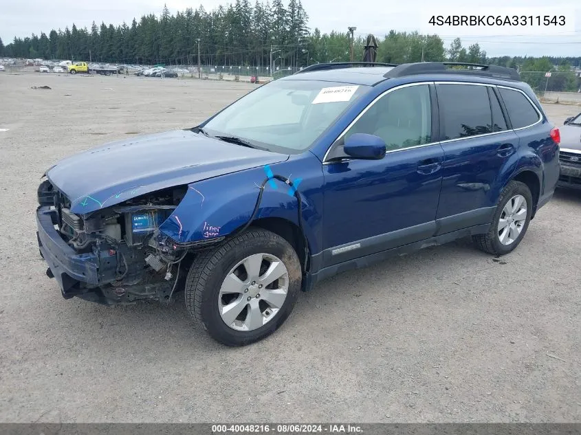 4S4BRBKC6A3311543 2010 Subaru Outback 2.5I Limited