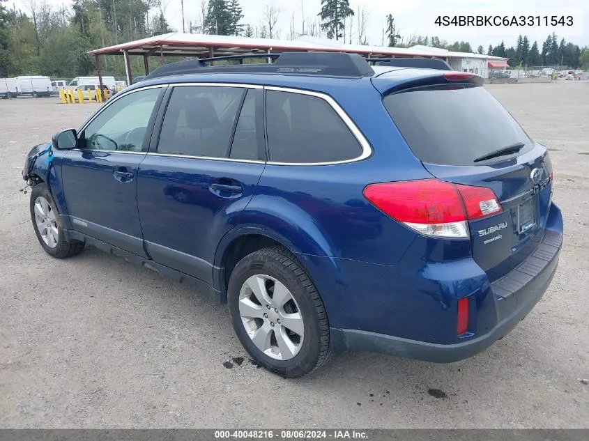 4S4BRBKC6A3311543 2010 Subaru Outback 2.5I Limited