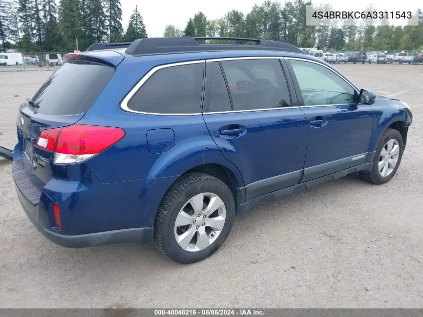 2010 Subaru Outback 2.5I Limited VIN: 4S4BRBKC6A3311543 Lot: 40048216