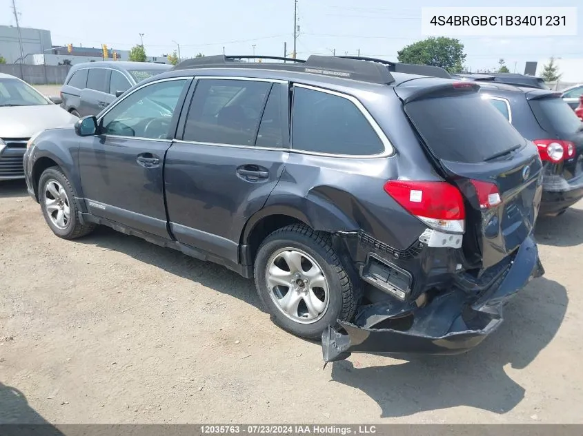 2011 Subaru Outback 2.5I Premium VIN: 4S4BRGBC1B3401231 Lot: 12035763