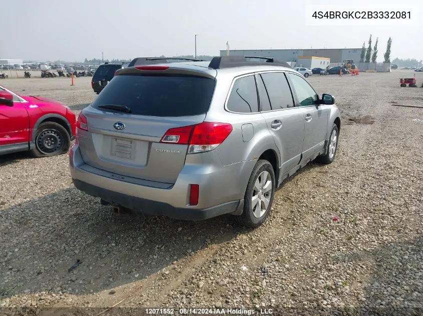 2011 Subaru Outback 2.5I Limited VIN: 4S4BRGKC2B3332081 Lot: 12071552