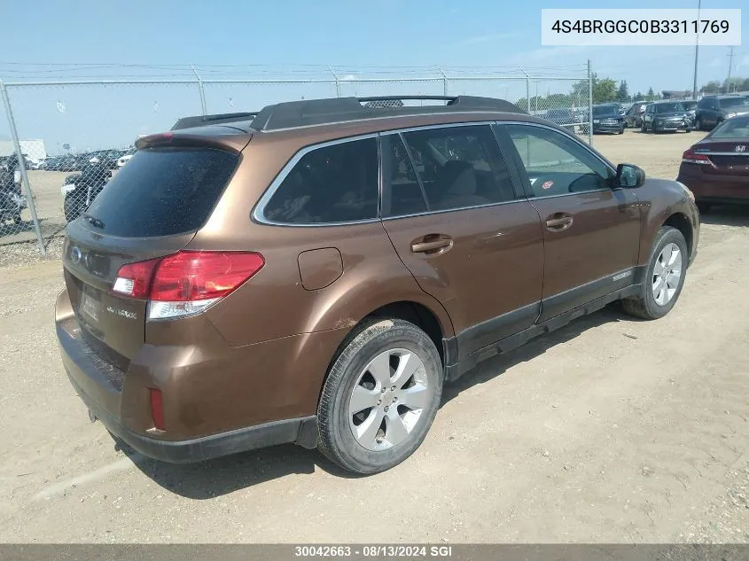 2011 Subaru Outback 2.5I Premium VIN: 4S4BRGGC0B3311769 Lot: 30042663