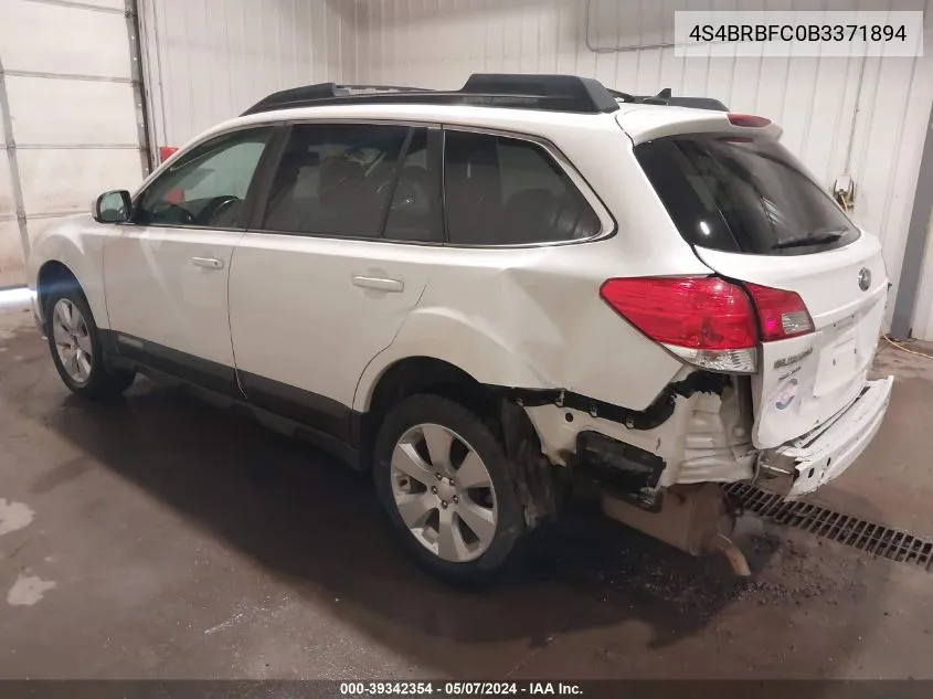 2011 Subaru Outback 2.5I Premium VIN: 4S4BRBFC0B3371894 Lot: 39342354