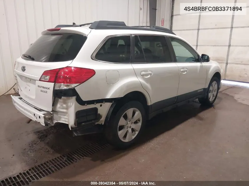 2011 Subaru Outback 2.5I Premium VIN: 4S4BRBFC0B3371894 Lot: 39342354