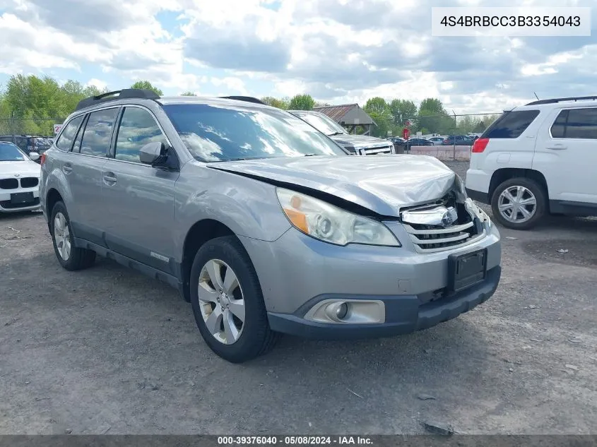 2011 Subaru Outback 2.5I Premium VIN: 4S4BRBCC3B3354043 Lot: 39376040