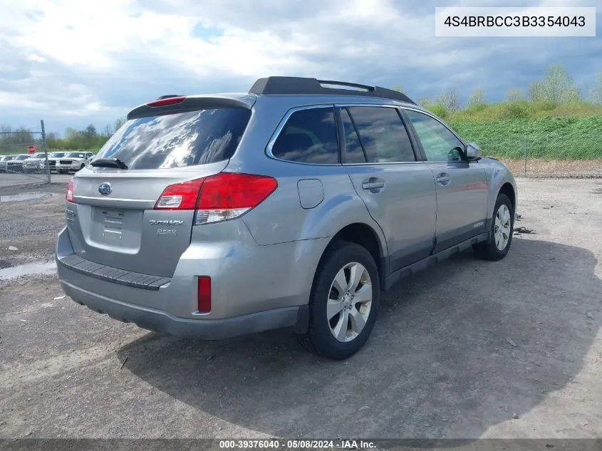 2011 Subaru Outback 2.5I Premium VIN: 4S4BRBCC3B3354043 Lot: 39376040