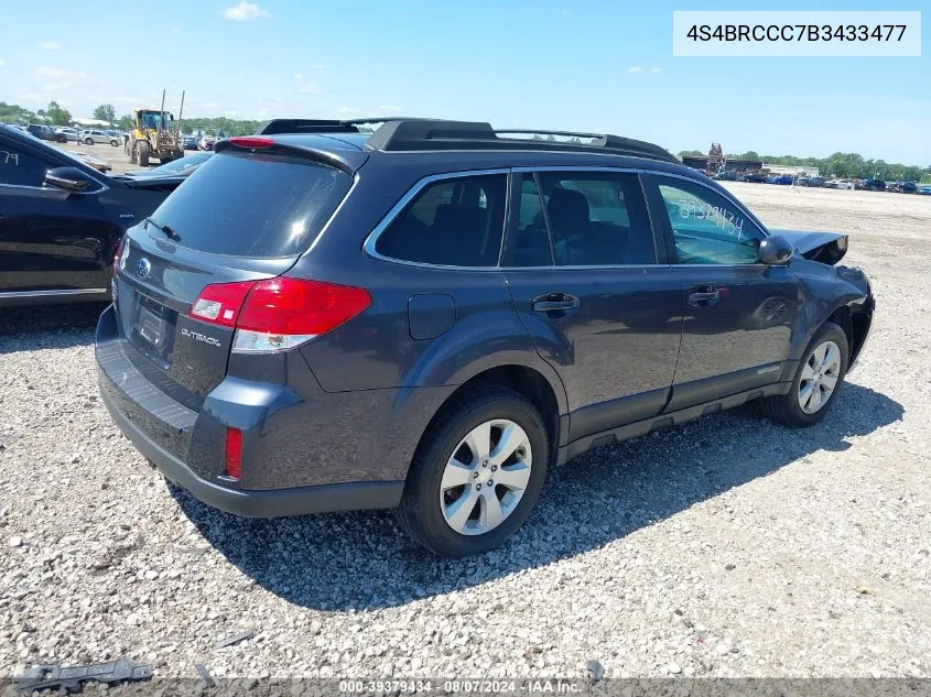 2011 Subaru Outback 2.5I Premium VIN: 4S4BRCCC7B3433477 Lot: 39379434