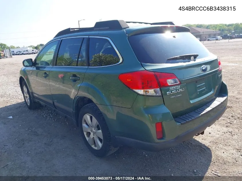 2011 Subaru Outback 2.5I Premium VIN: 4S4BRCCC6B3438315 Lot: 39453073