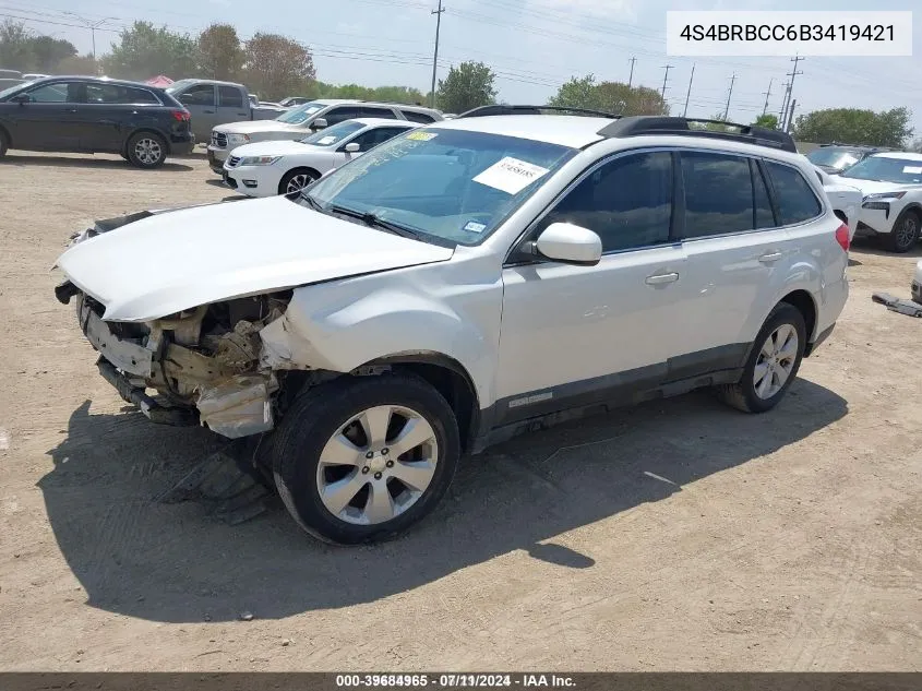 2011 Subaru Outback 2.5I Premium VIN: 4S4BRBCC6B3419421 Lot: 39684965