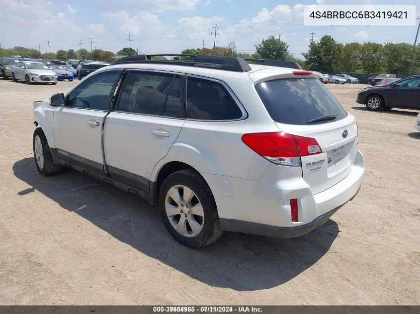 2011 Subaru Outback 2.5I Premium VIN: 4S4BRBCC6B3419421 Lot: 39684965