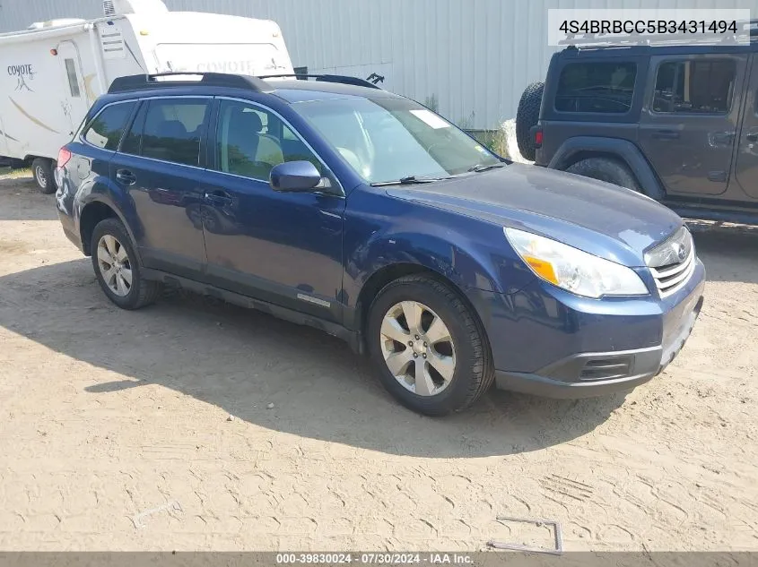 2011 Subaru Outback 2.5I Premium VIN: 4S4BRBCC5B3431494 Lot: 39830024