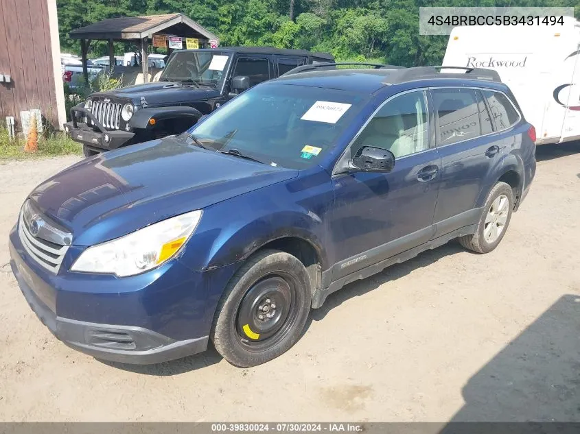 2011 Subaru Outback 2.5I Premium VIN: 4S4BRBCC5B3431494 Lot: 39830024