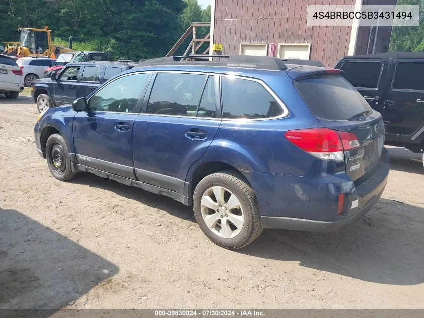 2011 Subaru Outback 2.5I Premium VIN: 4S4BRBCC5B3431494 Lot: 39830024