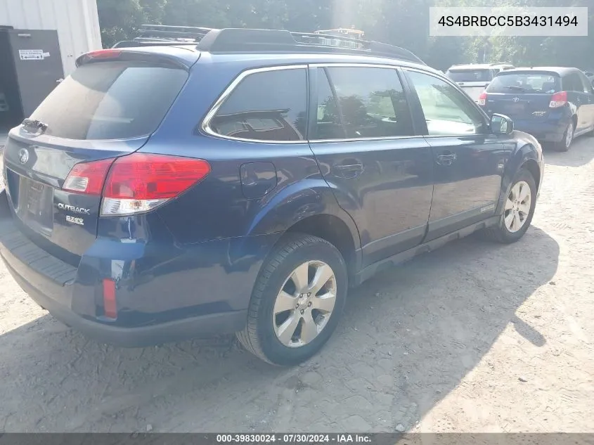 2011 Subaru Outback 2.5I Premium VIN: 4S4BRBCC5B3431494 Lot: 39830024