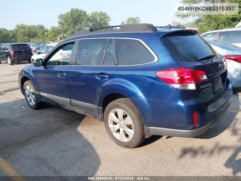 4S4BRBKC6B3315397 2011 Subaru Outback 2.5I Limited