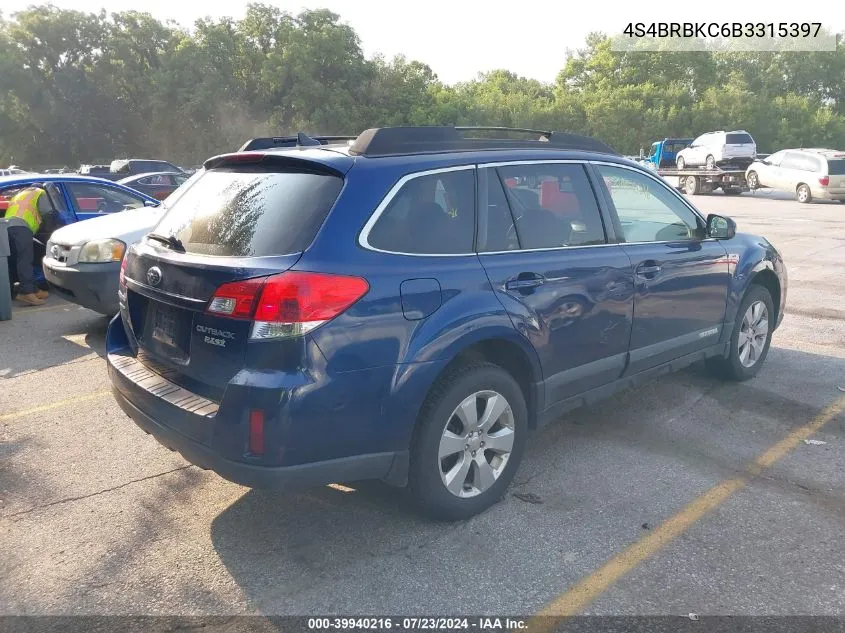 2011 Subaru Outback 2.5I Limited VIN: 4S4BRBKC6B3315397 Lot: 39940216