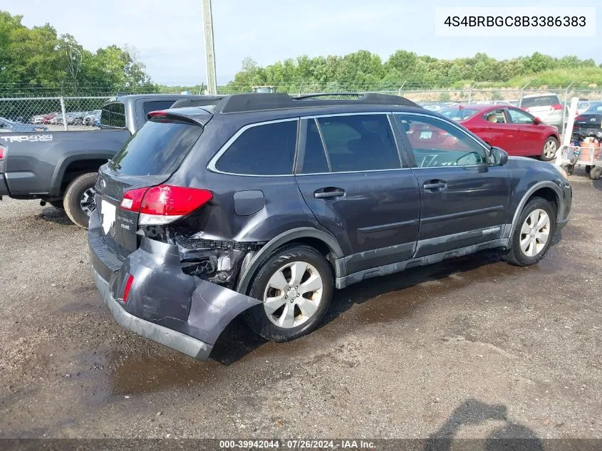 2011 Subaru Outback 2.5I Premium VIN: 4S4BRBGC8B3386383 Lot: 39942044