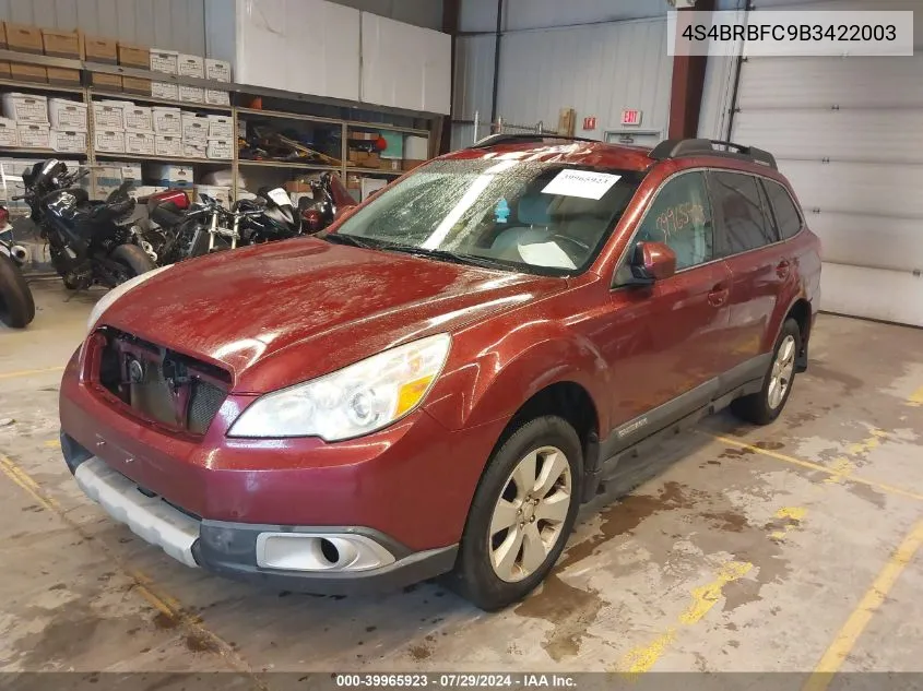 2011 Subaru Outback 2.5I Premium VIN: 4S4BRBFC9B3422003 Lot: 39965923