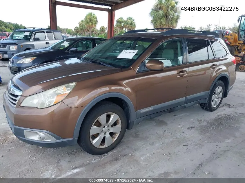 2011 Subaru Outback 2.5I Premium VIN: 4S4BRBGC0B3422275 Lot: 39974029