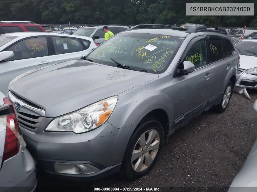 4S4BRBKC6B3374000 2011 Subaru Outback 2.5I Limited