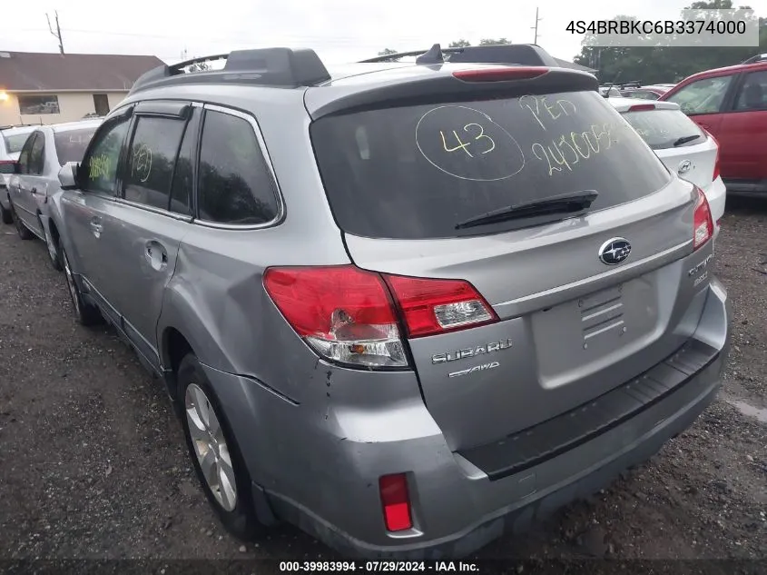 4S4BRBKC6B3374000 2011 Subaru Outback 2.5I Limited