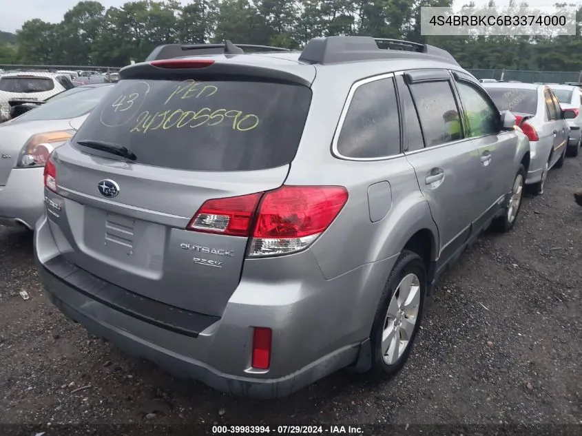 2011 Subaru Outback 2.5I Limited VIN: 4S4BRBKC6B3374000 Lot: 39983994