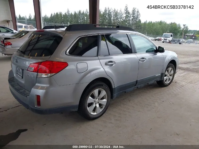 2011 Subaru Outback 2.5I Limited VIN: 4S4BRCKC5B3378142 Lot: 39990133