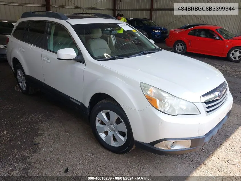 2011 Subaru Outback 2.5I Premium VIN: 4S4BRBGC8B3399344 Lot: 40010289