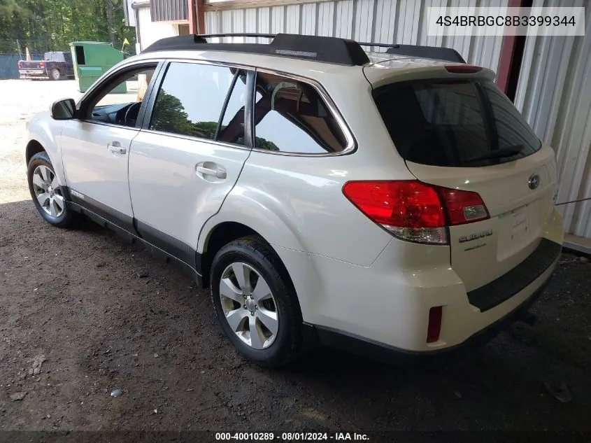 4S4BRBGC8B3399344 2011 Subaru Outback 2.5I Premium