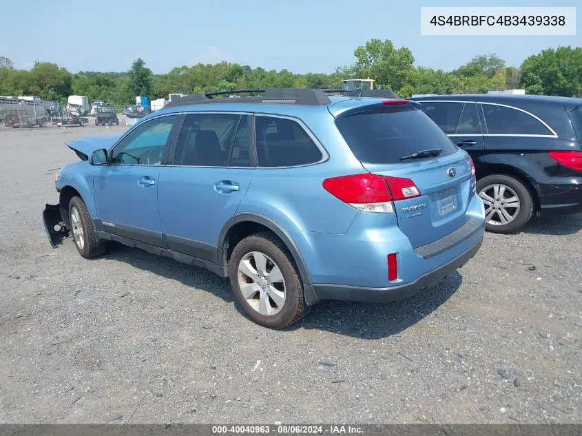 2011 Subaru Outback 2.5I Premium VIN: 4S4BRBFC4B3439338 Lot: 40040963