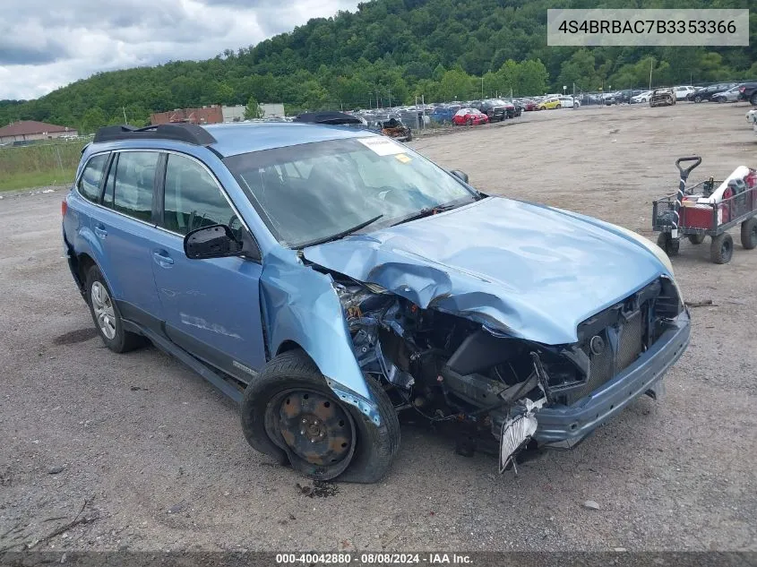 2011 Subaru Outback 2.5I VIN: 4S4BRBAC7B3353366 Lot: 40042880