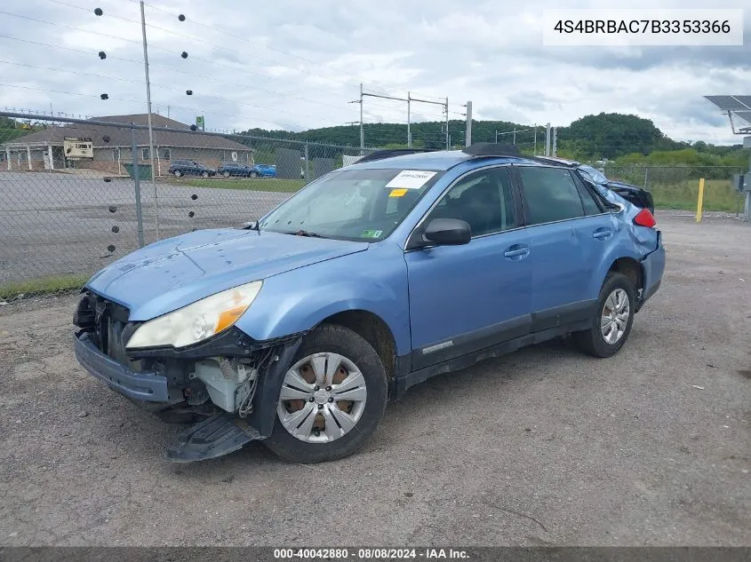 2011 Subaru Outback 2.5I VIN: 4S4BRBAC7B3353366 Lot: 40042880