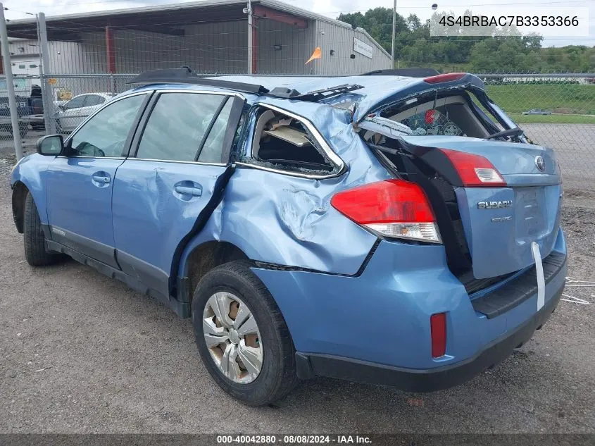 2011 Subaru Outback 2.5I VIN: 4S4BRBAC7B3353366 Lot: 40042880