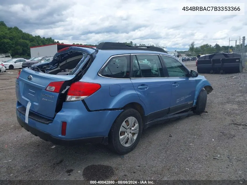 2011 Subaru Outback 2.5I VIN: 4S4BRBAC7B3353366 Lot: 40042880