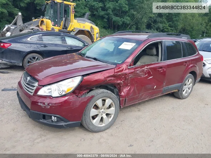 2011 Subaru Outback 2.5I Premium VIN: 4S4BRBCC3B3344824 Lot: 40043379